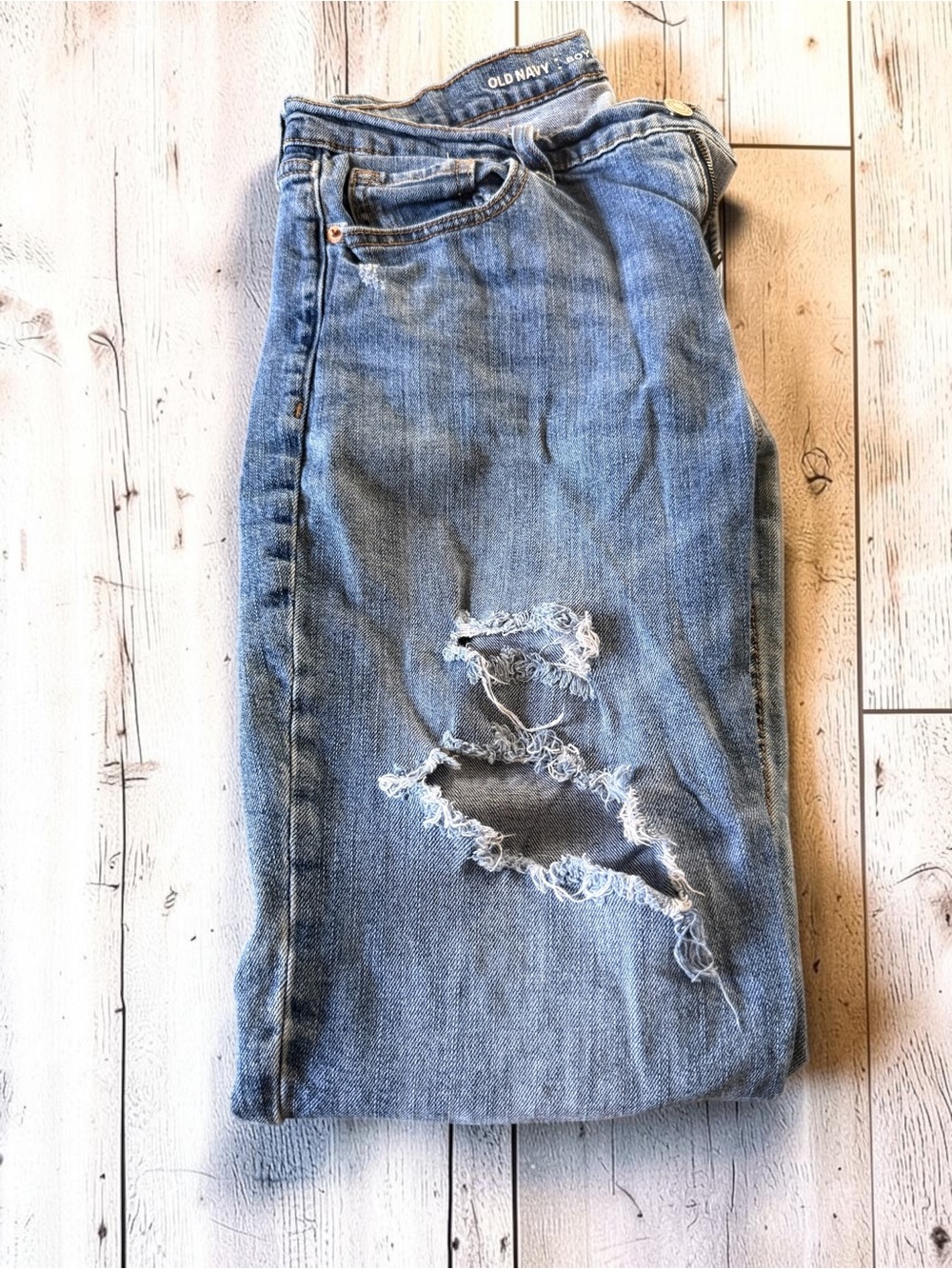 Old Navy Light Blue Boyfriend Jeans with Distressed Knees